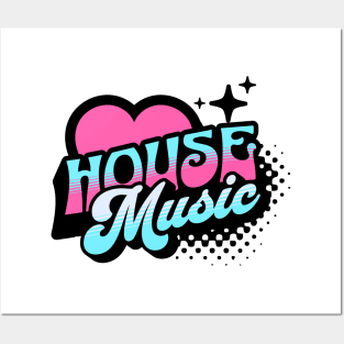 HOUSE MUSIC  - Y2K Retro Heart (blue/pink/light blue) Posters and Art